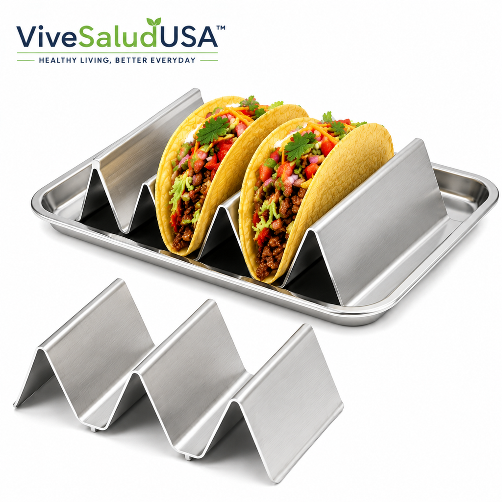 ViveSaludUSA™ CrispLift Stainless Steel Taco Holder & Serving Tray Set