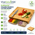 ViveSaludUSA™ FlipSlice Foldable Bamboo Cutting Board with Storage Trays