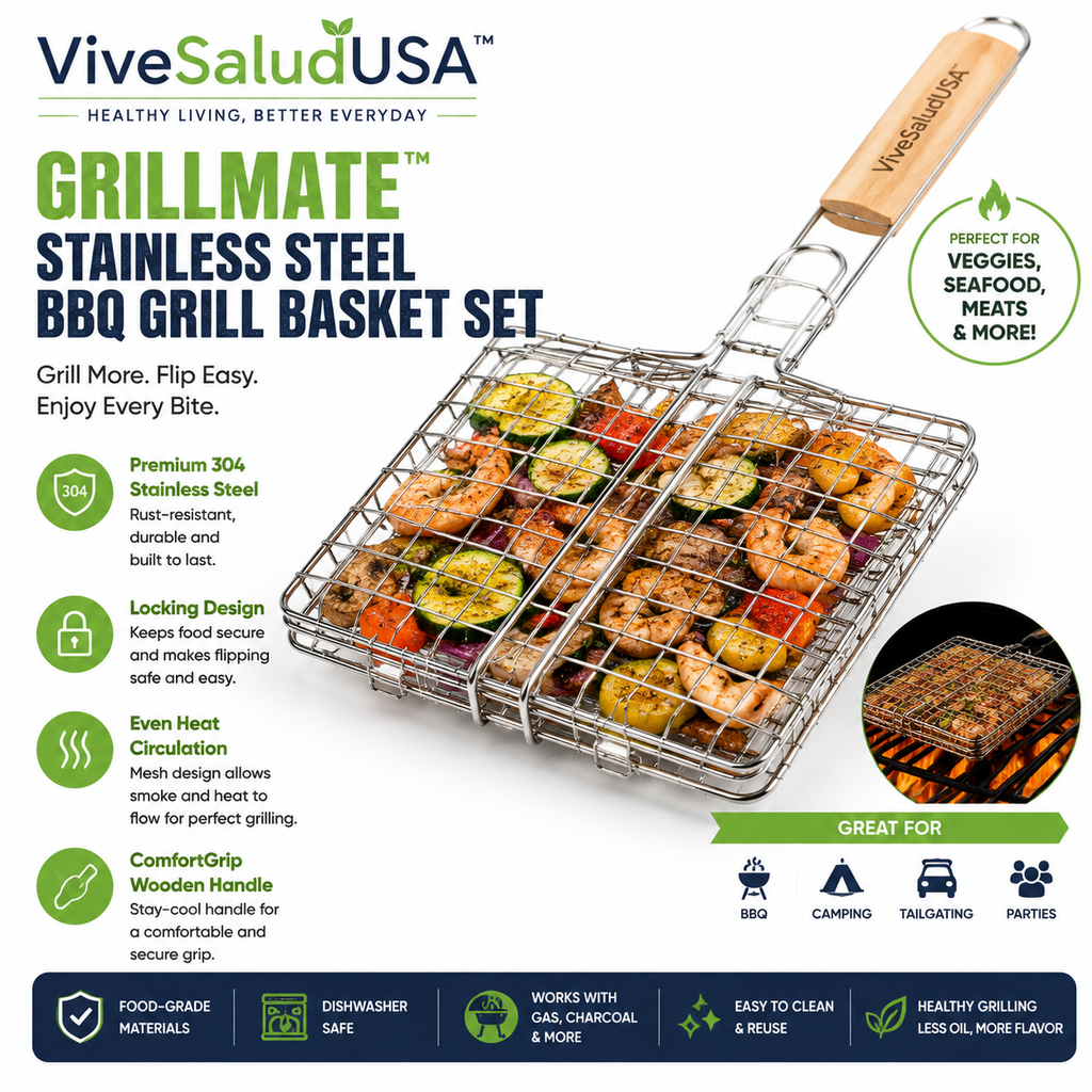 ViveSaludUSA™ GrillMate Stainless Steel BBQ Grill Basket Set