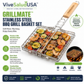 ViveSaludUSA™ GrillMate Stainless Steel BBQ Grill Basket Set
