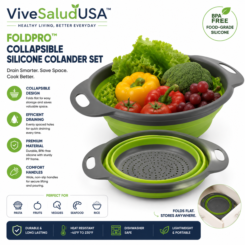 ViveSaludUSA™ FoldPro Collapsible Silicone Colander Set